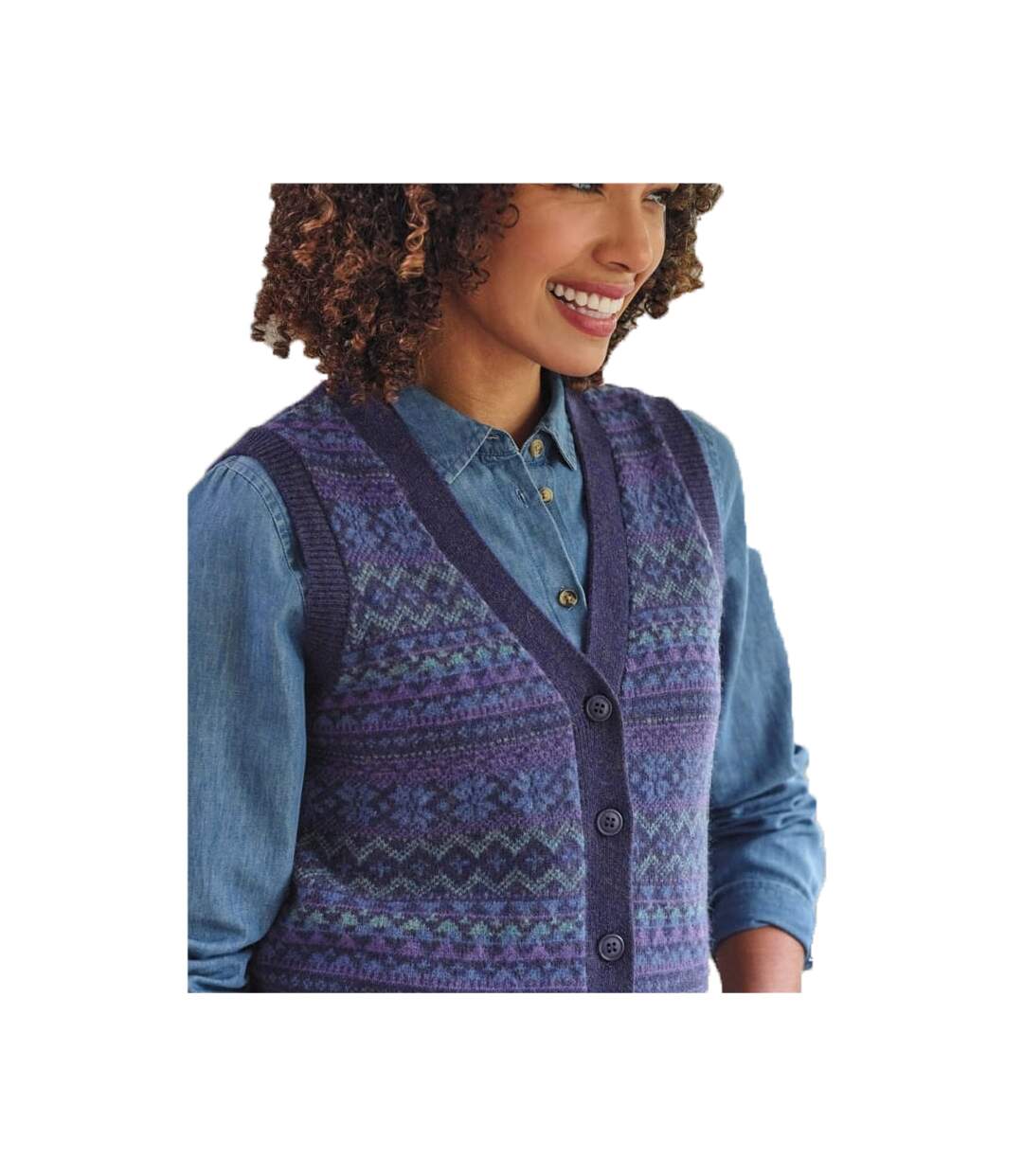 Womens/ladies Fair Isle Button Waistcoat Purple Multicoloured WoolOvers-3