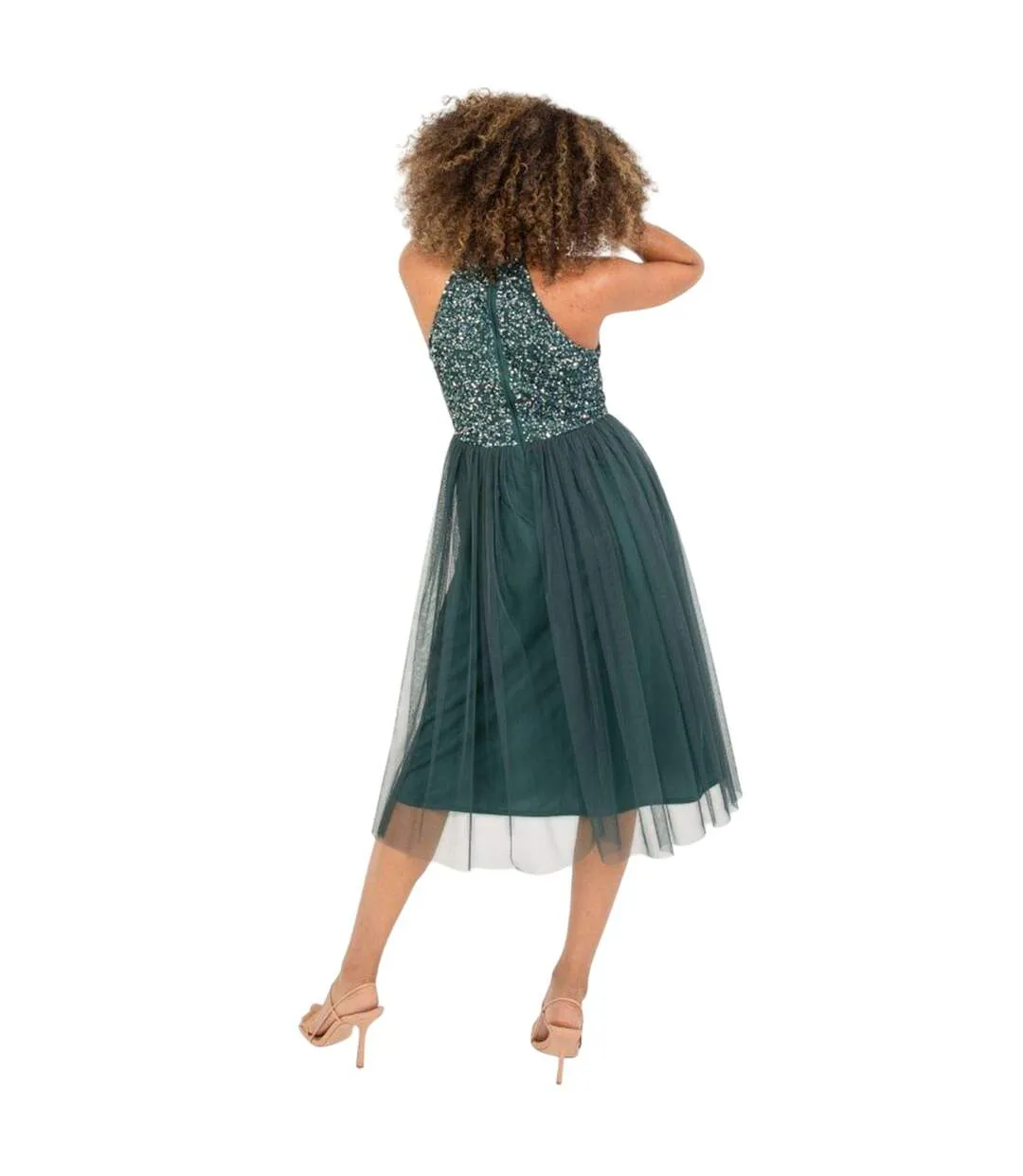 Womens/ladies Sequin Midi Dress Emerald Maya Deluxe-3