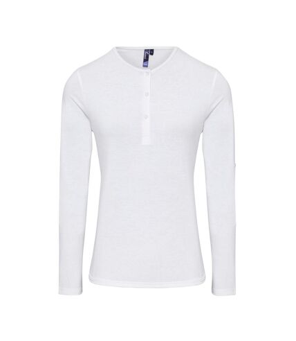 T-shirt henley manches retroussables - Femme - PR318 - blanc