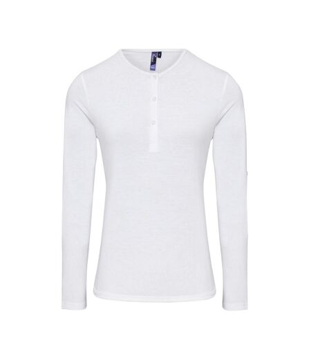 T-shirt henley manches retroussables - Femme - PR318 - blanc