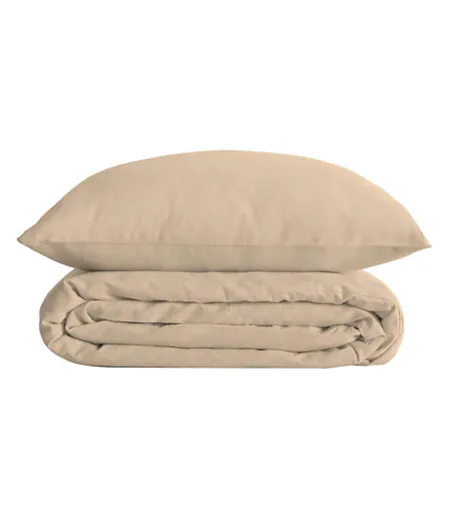 Parure de Lit 3 Pièces Percale 240x220cm Beige Lin