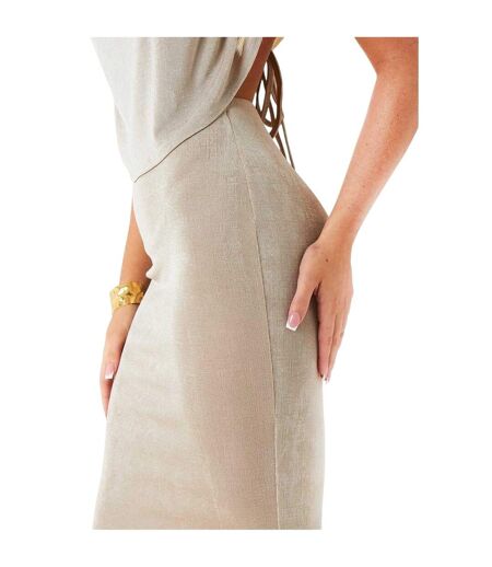 Jupe Longue Motif/style Colonne Femme Beige Gris Missy Empire
