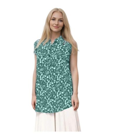 Tunique éclatante à  Fleurs Vertes - Blouse Sans Manches pour Femme