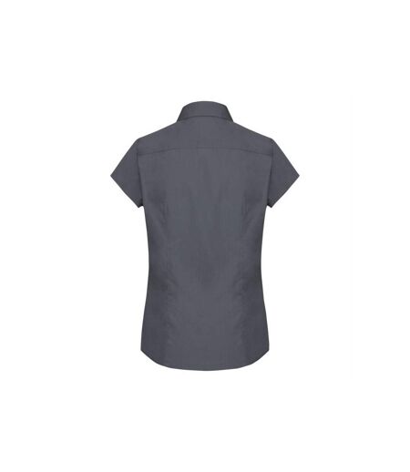 Russell Collection Ladies Cap Sleeve Polycotton Easy Care Fitted Poplin Shirt (Convoy Gray)
