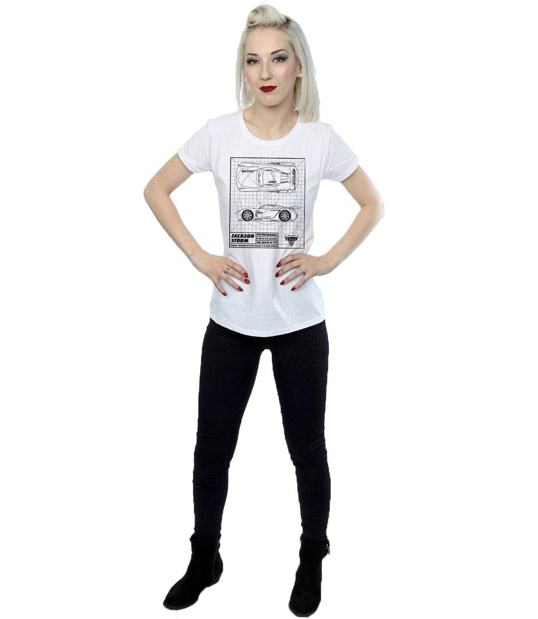 Disney - T-shirt CARS JACKSON STORM BLUEPRINT - Femme (Blanc) - UTBI13816-4