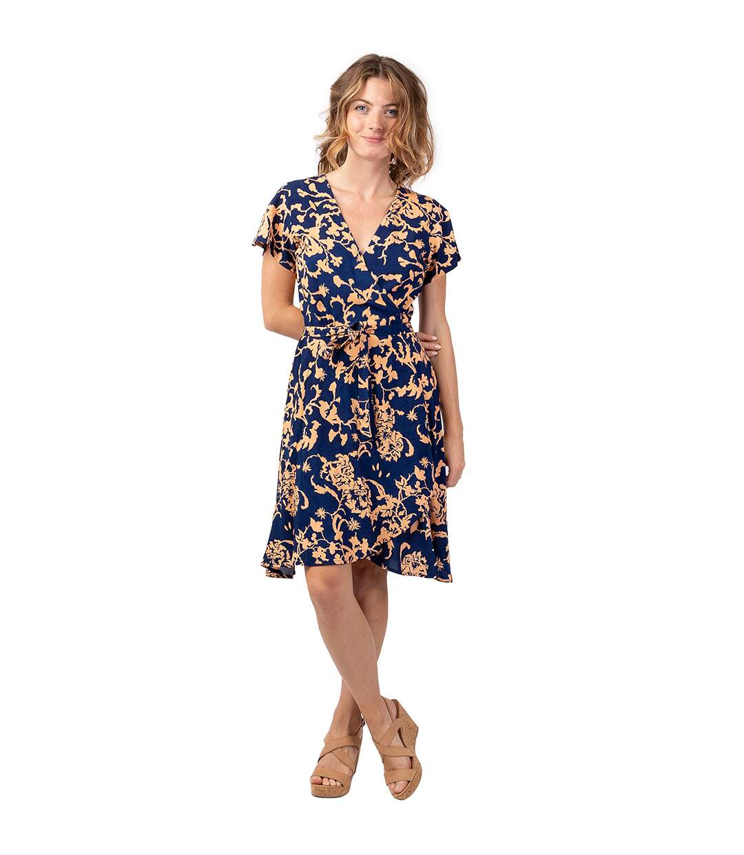 Robe courte fluide cache-cœur MARIKA imprimé ethnique tendance Coton Du Monde