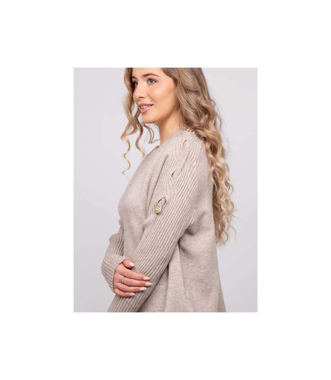 Pull maille manches côtelées et boutons dorés KANDYCE - Dona X Lisa-3