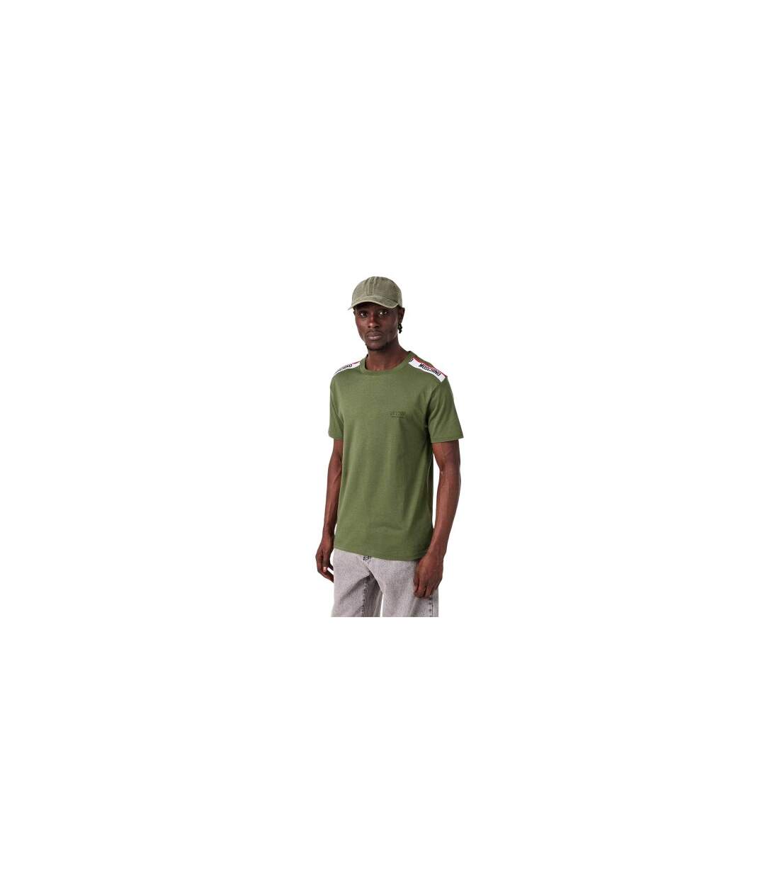 Mens Tape Taped Shoulders T-shirt Green Moschino-1