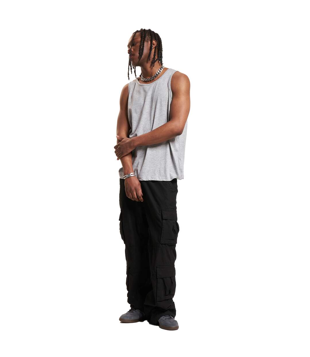 Mens Basic Tank Top Gris Chiné Build Your Brand-1