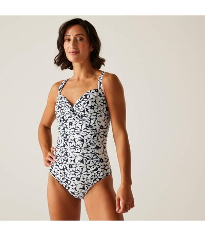 Womens/ladies Sakari Large Floral Tummy Control One Piece Swimsuit Navy White Regatta