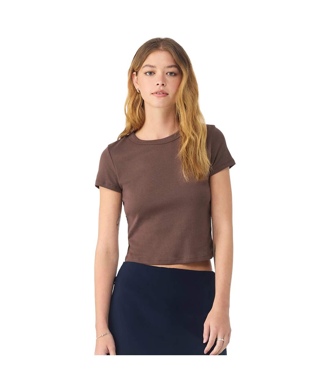 Womens/ladies Micro-rib Crop Top Cocoa Solid Bella + Canvas-2