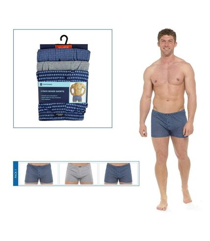 Tom Franks Mens Patterned Jersey Boxer Shorts (3 Pairs) (Blue)