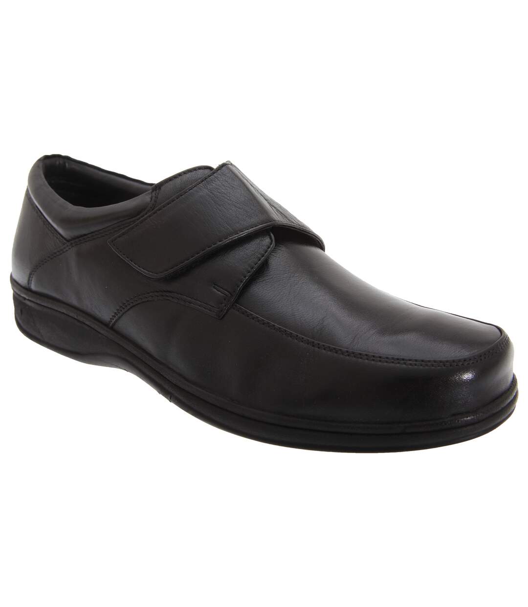 Chaussures de ville en cuir extra larges avec sangle scratch homme noir Roamers