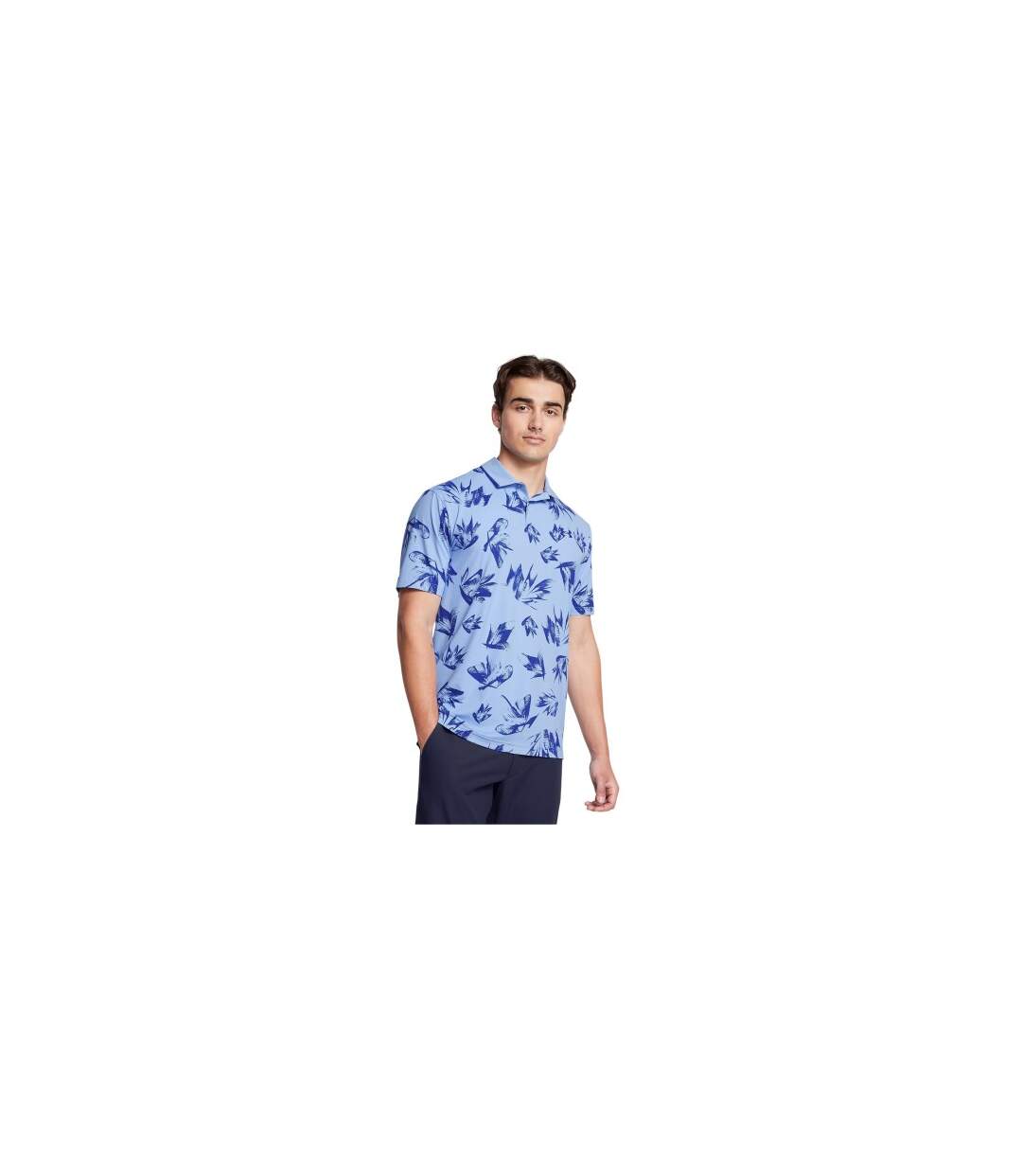 Mens Floral Pattern Polo Shirt Blue Under Armour-1