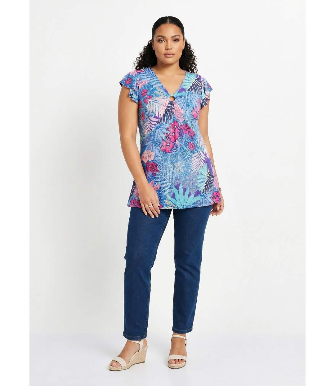 T-shirt long évasé col V drapé-3