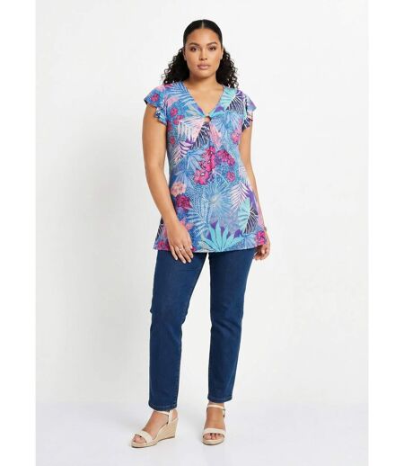 T-shirt long évasé col V drapé
