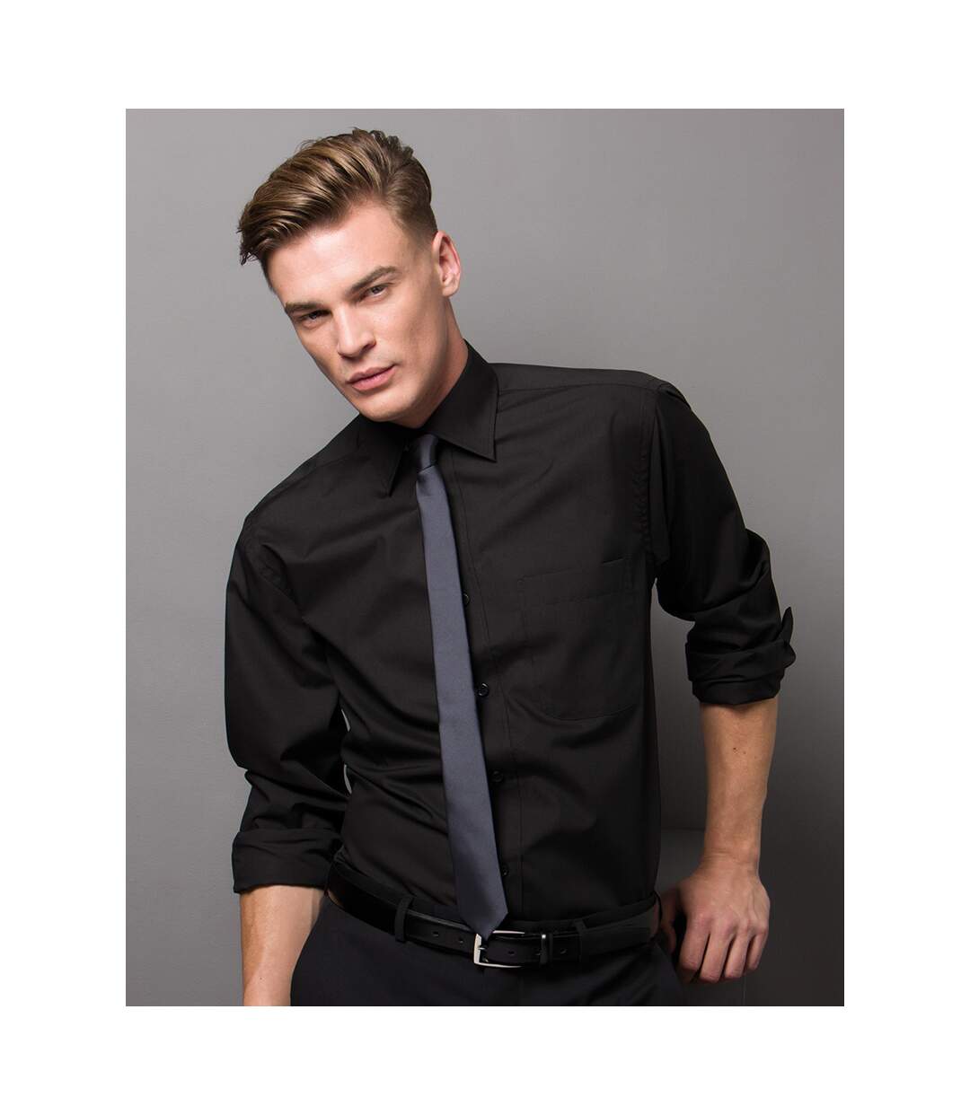 Mens long sleeve business shirt black Kustom Kit