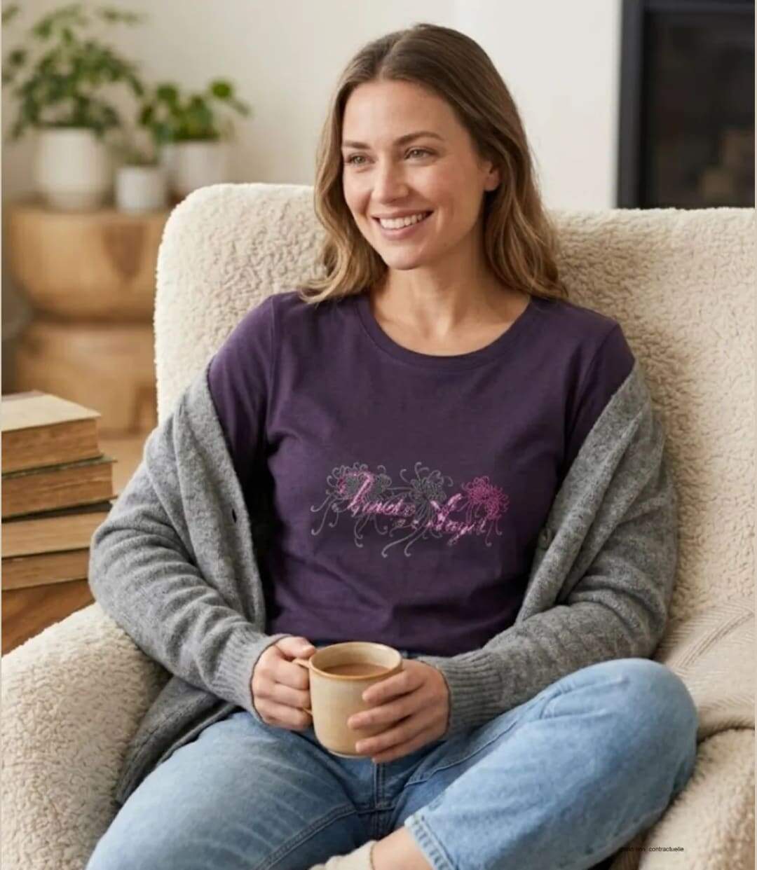 MAYFLOWER SH1060 – Tee-shirt manches longues violet col rond sérigraphié pour un style audacieux-1