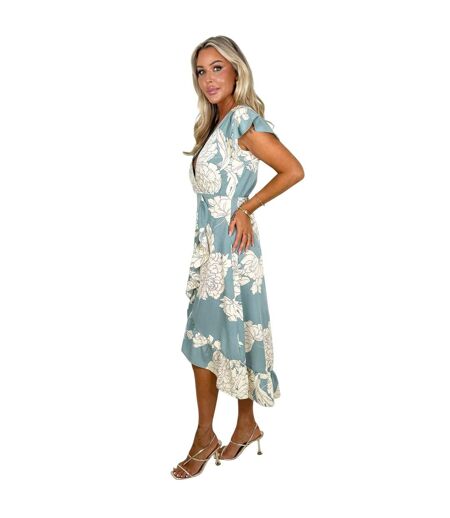 Womens/ladies Floral Polyester Midi Dress Duck Egg Cream AX Paris