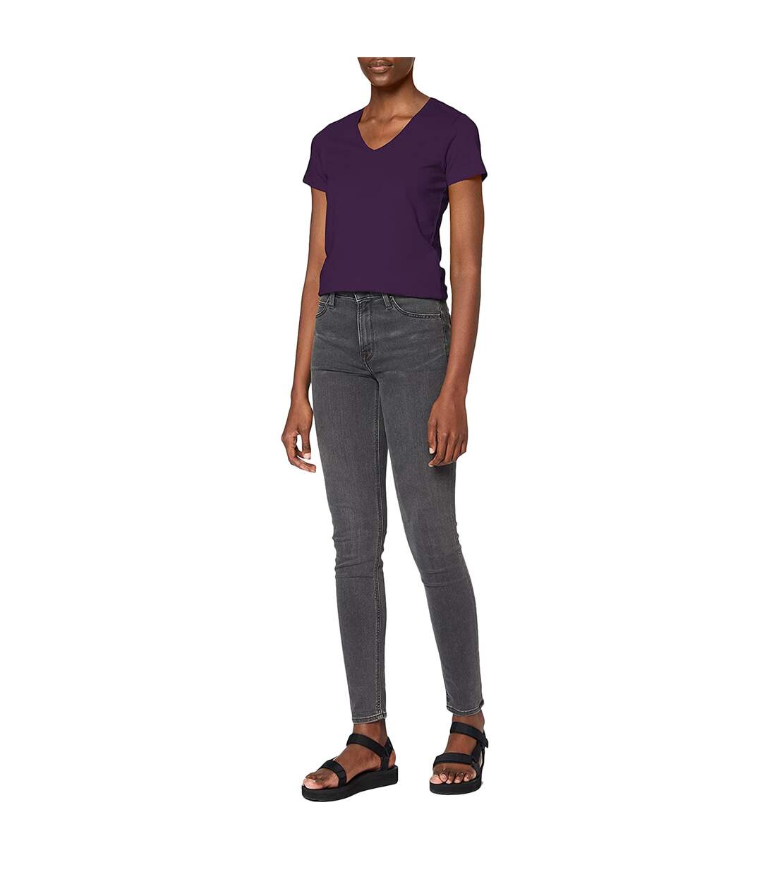 T-shirt col v femme violet foncé Stedman-3