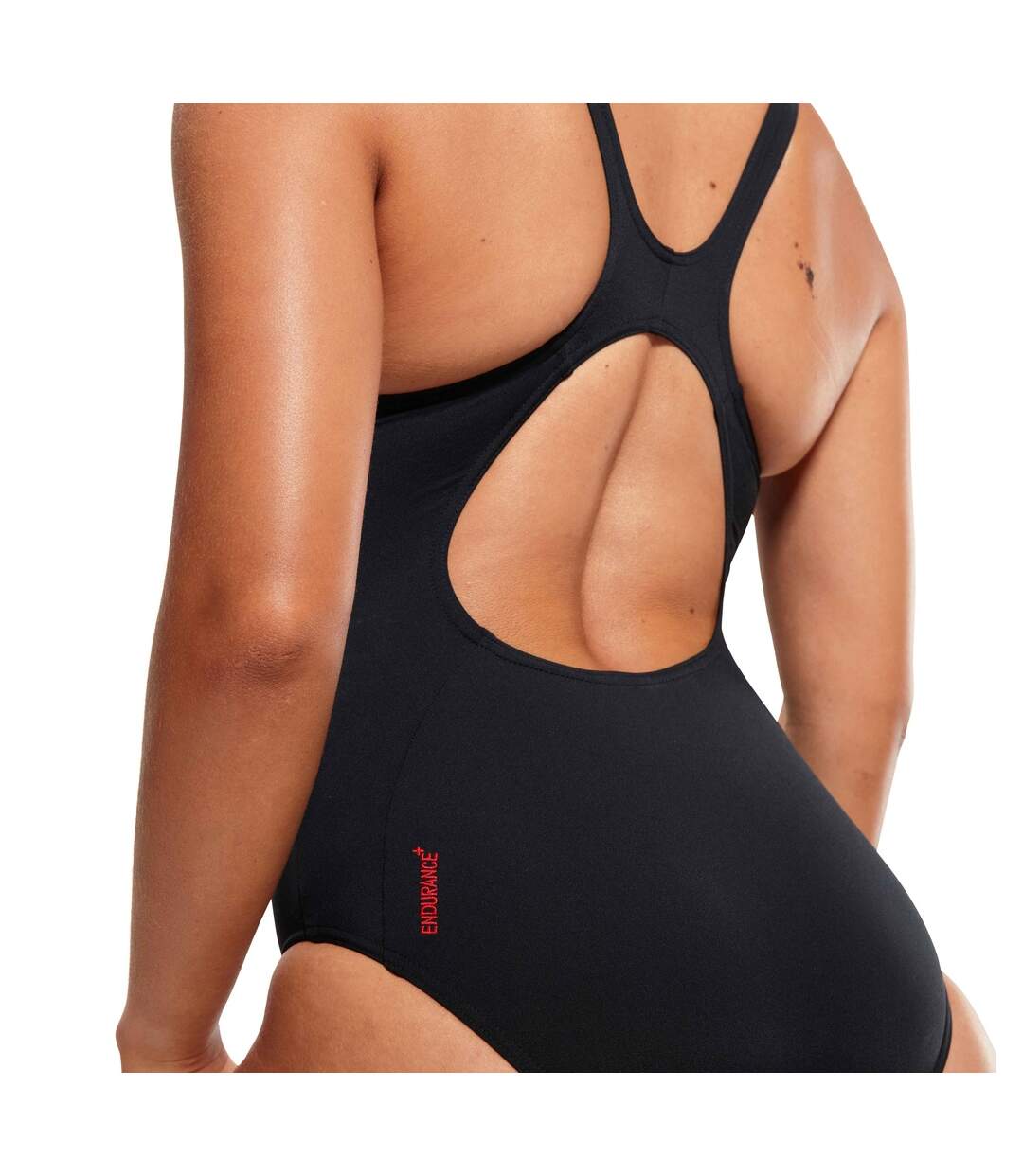 Womens/ladies placement panel one piece swimsuit black/red Speedo