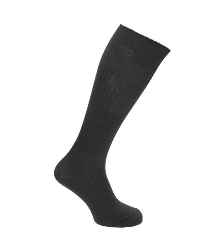 Mens 100% Cotton Ribbed Knee High Socks (Pack Of 3) (Black/Navy/Grey) - UTMB489