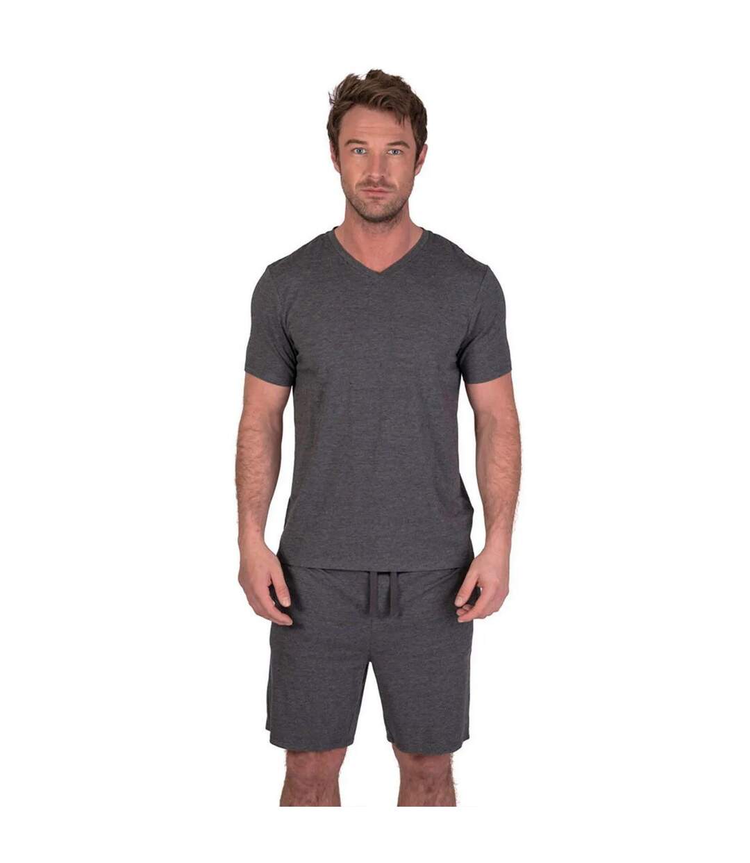 Mens classic v neck pyjama set charcoal grey Light And Shade-4