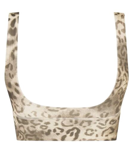 Womens/ladies Pro Leopard Print V Neck Slim Sports Bra Brown USA