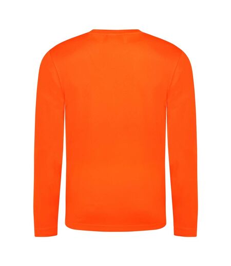 Just Cool Mens Long Sleeve Cool Sports Performance Plain T-Shirt (Electric Orange)