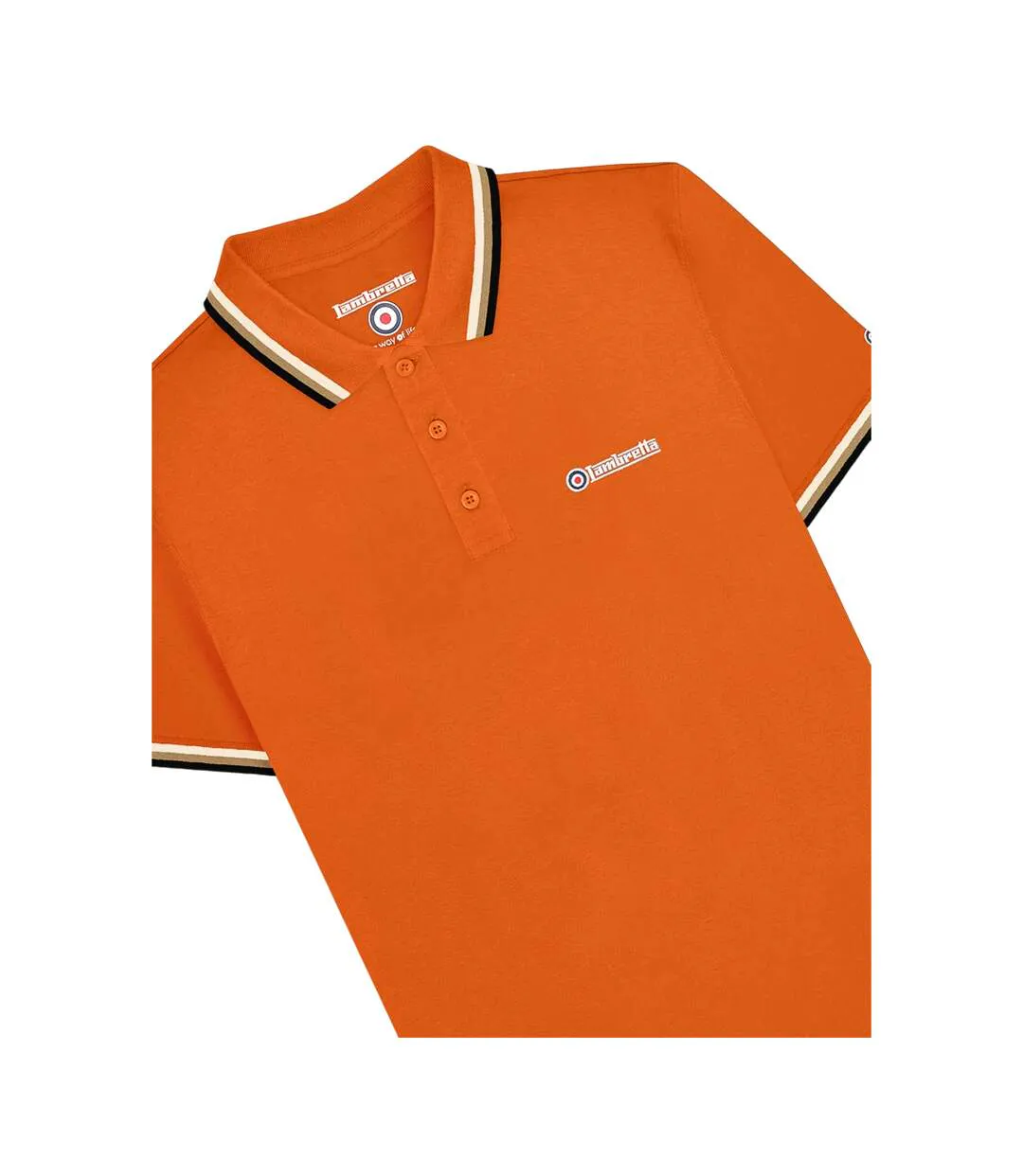 Mens Triple Tipped Polo Shirt Desert Sun Silver Cashew Black Lambretta-4