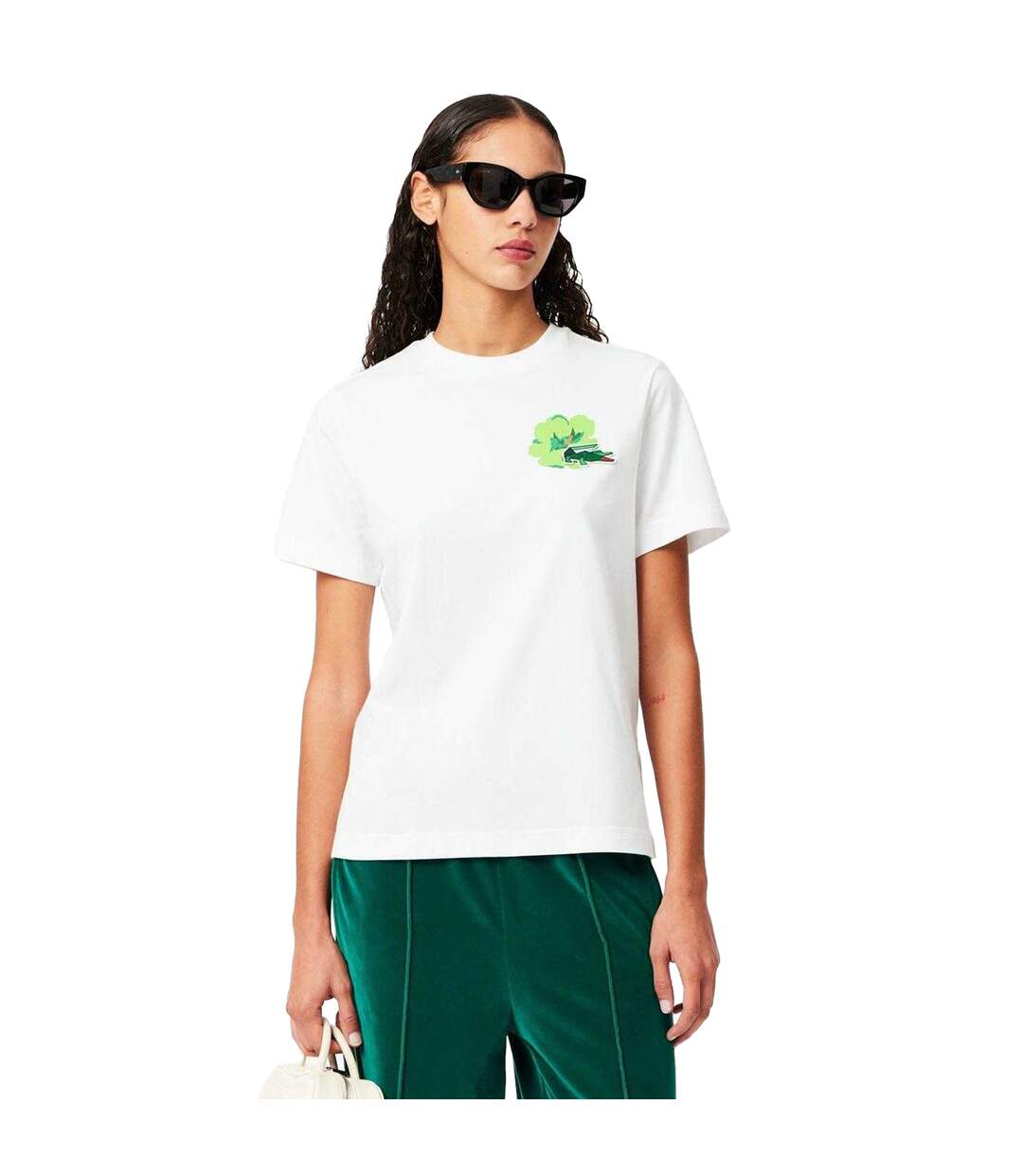 T-shirt Style Floral Femme Blanc Lacoste-1