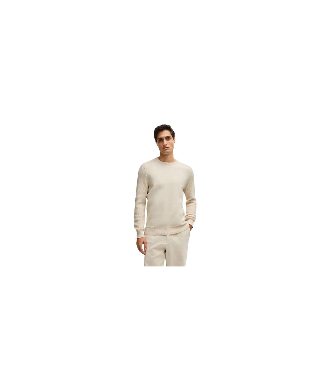 Mens Textured Knit Raglan Top White Boss-1