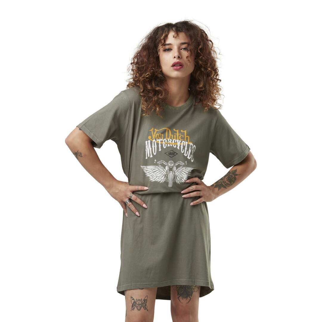 Robe t-shirt femme à col contrasté et print en coton Win Vondutch-1