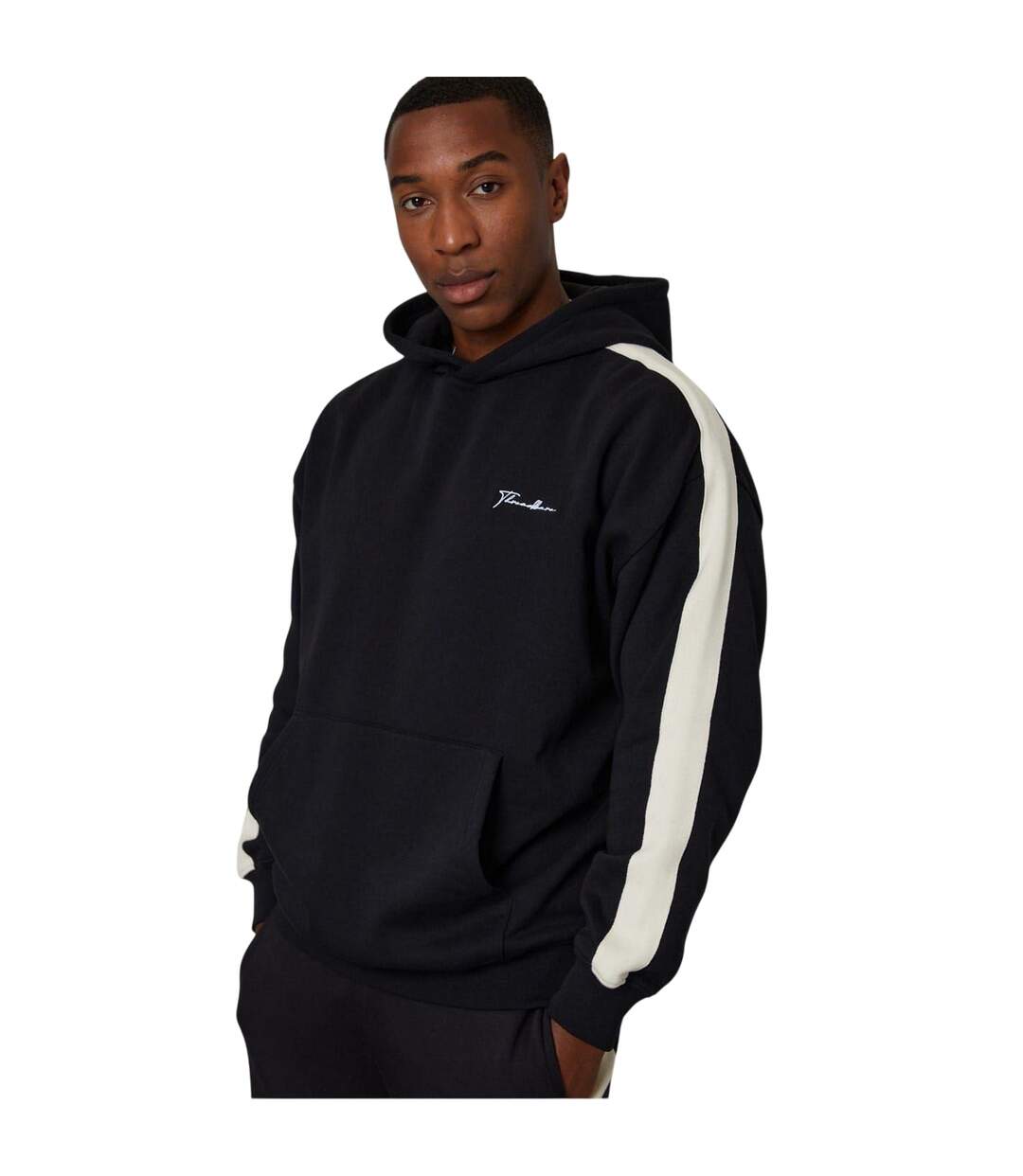 Mens Stripe Detail Hoodie Black Threadbare-1