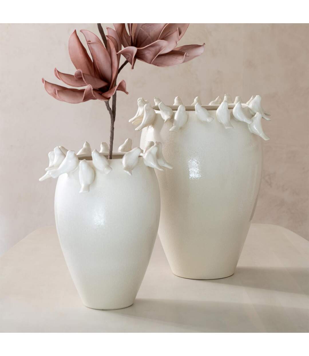 Vase Déco en Argile Budgie 50cm Blanc-3