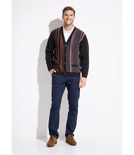 Gilet col V boutonné rayures jacquard laine