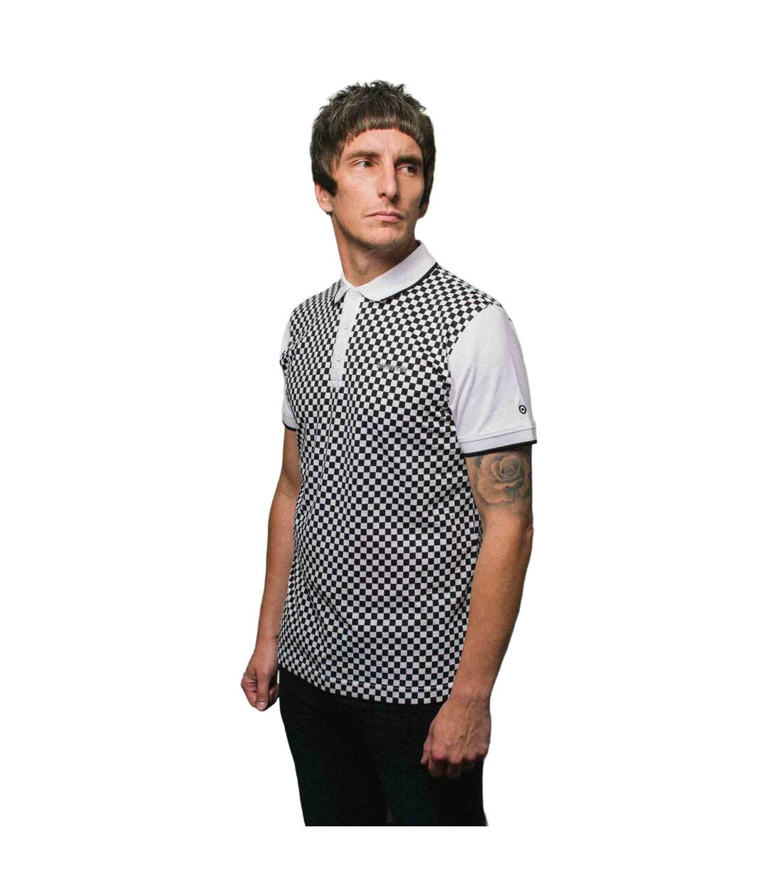 Mens Two Tone All-over Print Polo Shirt White Lambretta-1