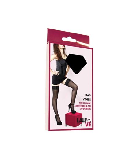 Collant LAUVE Femme- Bas Style,Confort et Résistance- Pack de 2 Paires- Bas Voile 20Den Autofixant Jarretière 8cm Noir