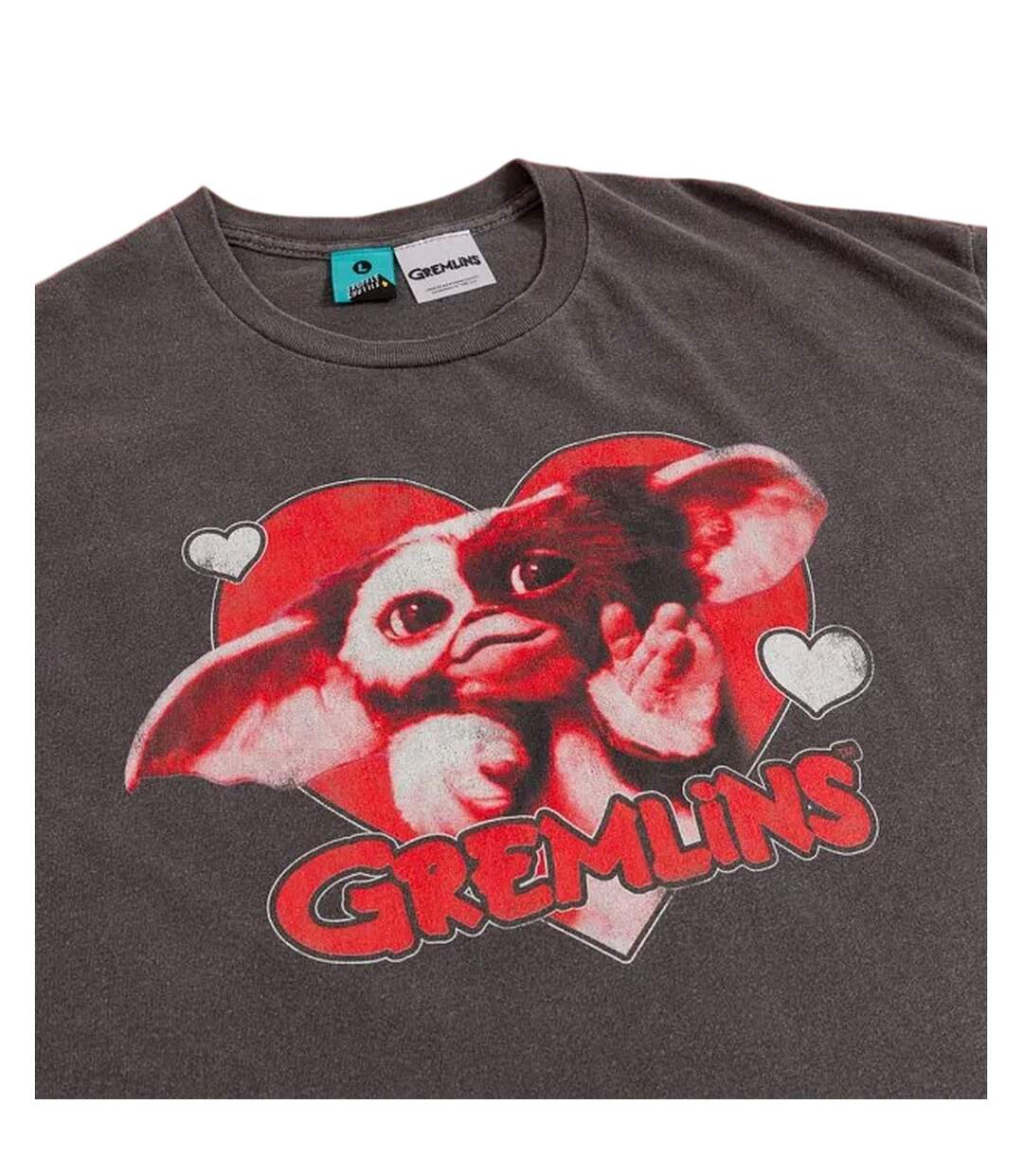 T-shirt Motif Gizmo Motif/style Cœur Adulte Noir Gris Charbon Gremlins-3