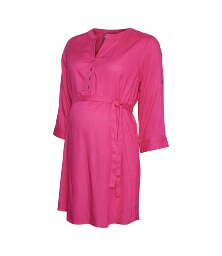 Womens/ladies Regular 3/4 Sleeve Tunic Dress Fuchsia Purple Mamalicious