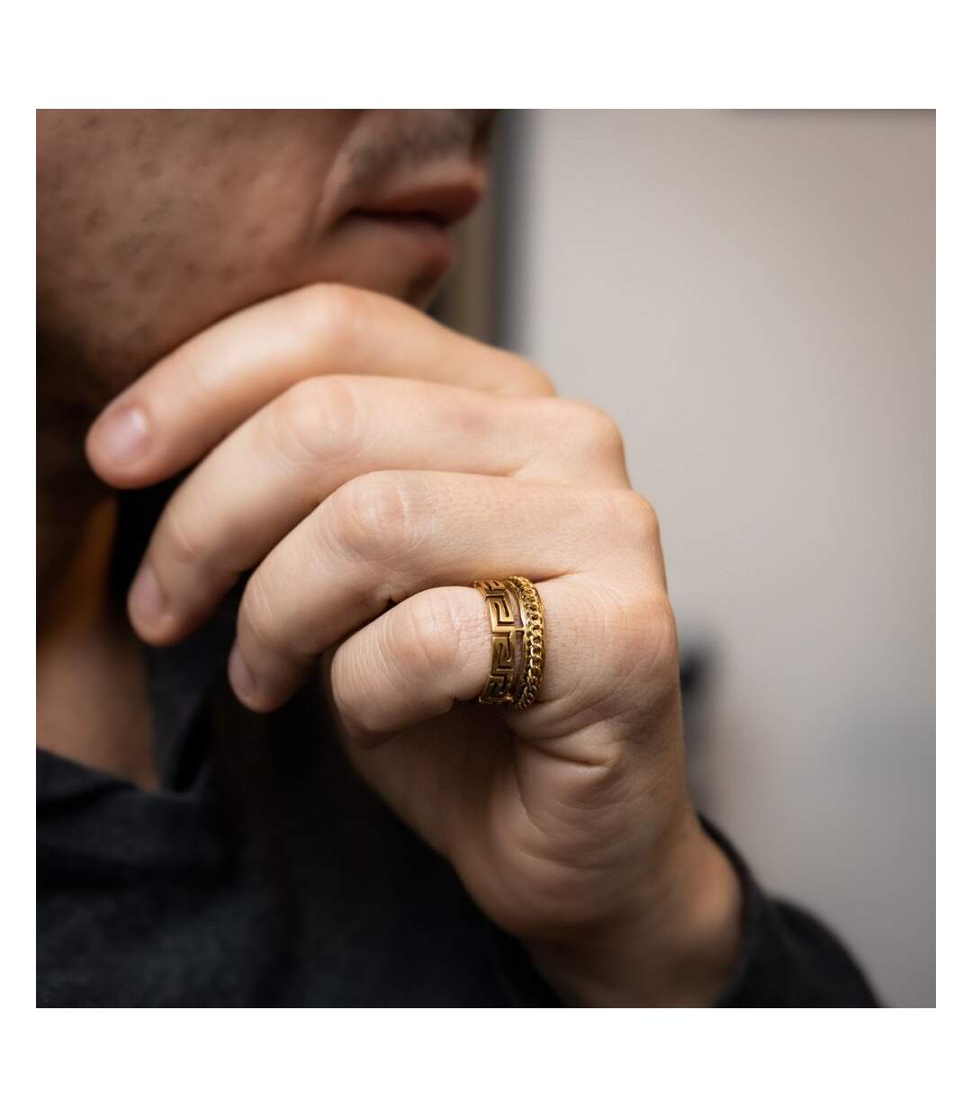 Bague Anneau Homme Acier Doré CALIMA