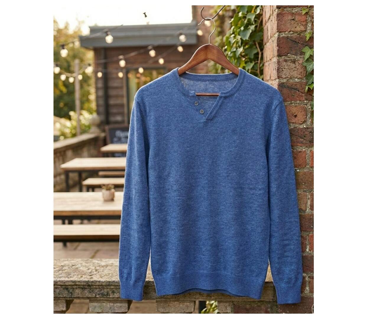 Pull Homme Col Boutonné Parvis1 – Maille Coton Mélangé Bleu-3