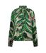Womens/ladies Banana Leaf Satin Ruffle Neck Blouse Green Multicoloured Print Biba-3