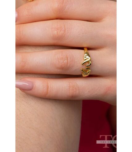 925 Silver Gold Hand Heart Couple Love Adjustable Stackable Ring