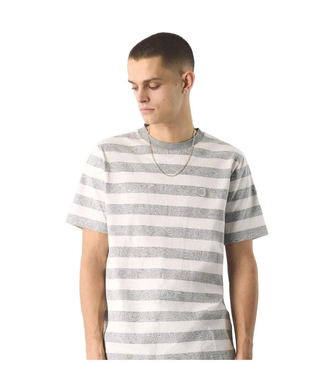 Unisex Adult Stripe Paisley Crew Neck Regular T-shirt Grey Pretty Green-1