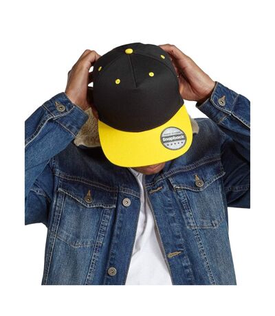 Beechfield Unisex 5 Panel Contrast Snapback Cap (Pack of 2) (Black/ Yellow) - UTRW6721