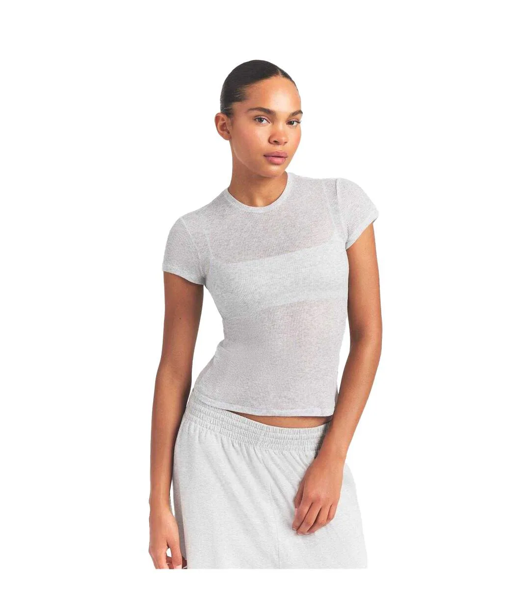 Womens/ladies Crew Neck T-shirt Light Heather Grey Skims-1