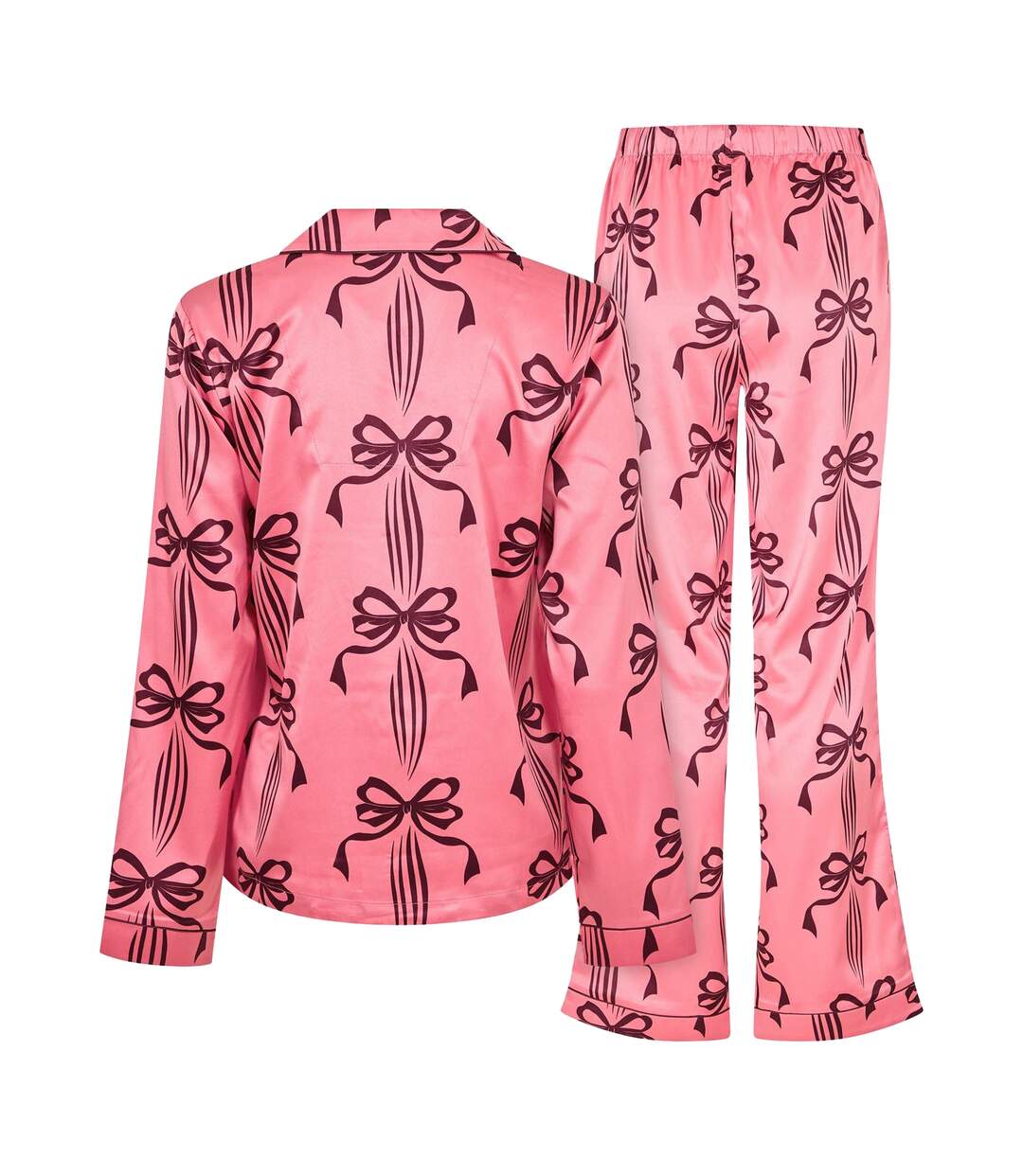 Womens/ladies Bow Long-sleeved Long Pyjama Set Pink Chelsea Peers-3
