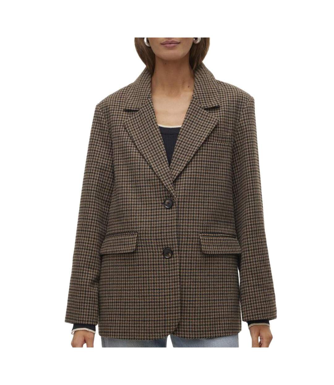 Blazer pied poule marron femme vero moda julie-1