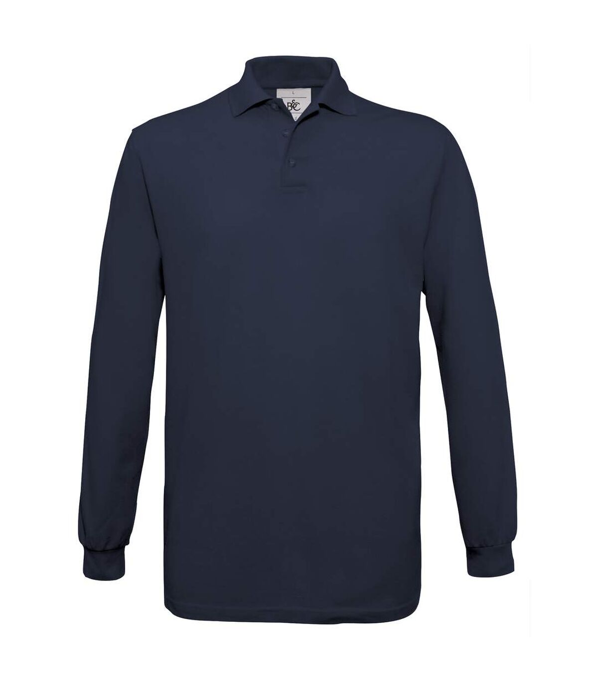 B&C Mens Safran Long Sleeve Cotton Polo Shirt (Navy)